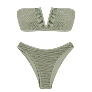 Zaful Olive Green Textured Bikini